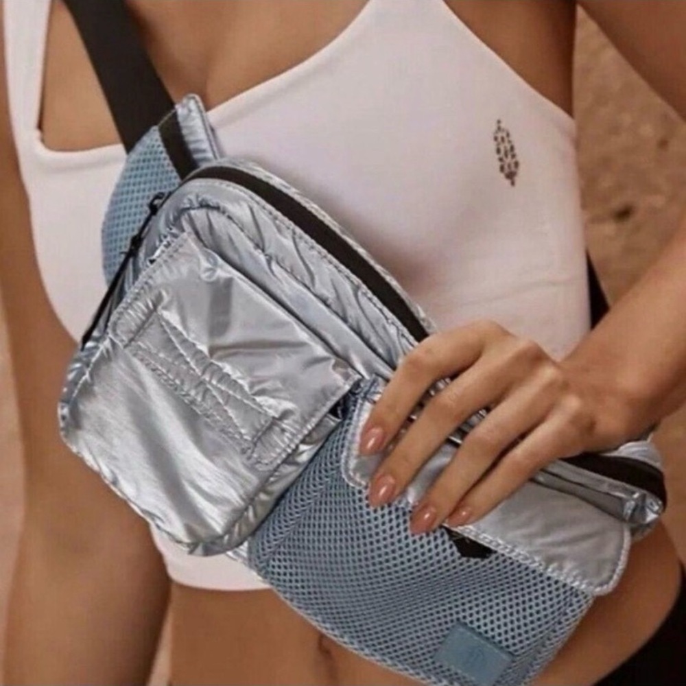 Free People FP Movement Courtside Cargo Sling Bag Slate Blue NWOT